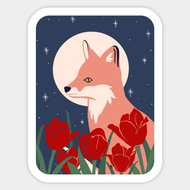 Night Fox and Flowers Sticker by ECMazur